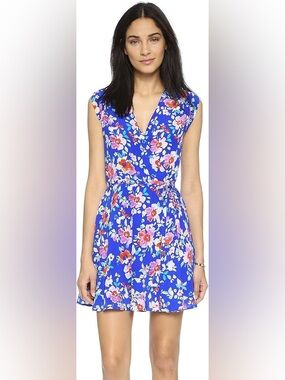 Yumi Kim SOHO MIXER SILK DRESS - Floral V-Neck A-Line Dress in Royal Blue